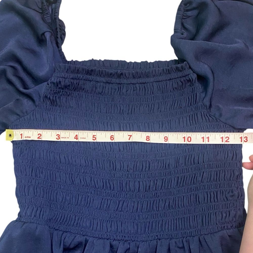 GAP Navy Smocked Bust Square Neck Long Sleeve Midi Dress - Picture 8 of 11